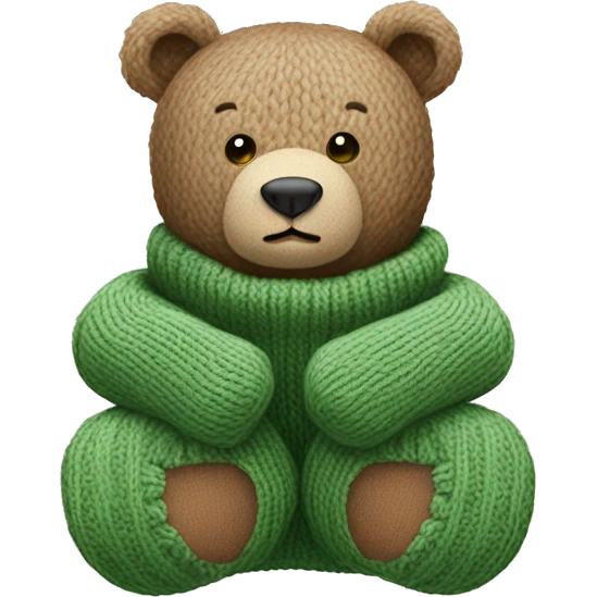 Bear sitting with knitted Sage green mittens emoji
