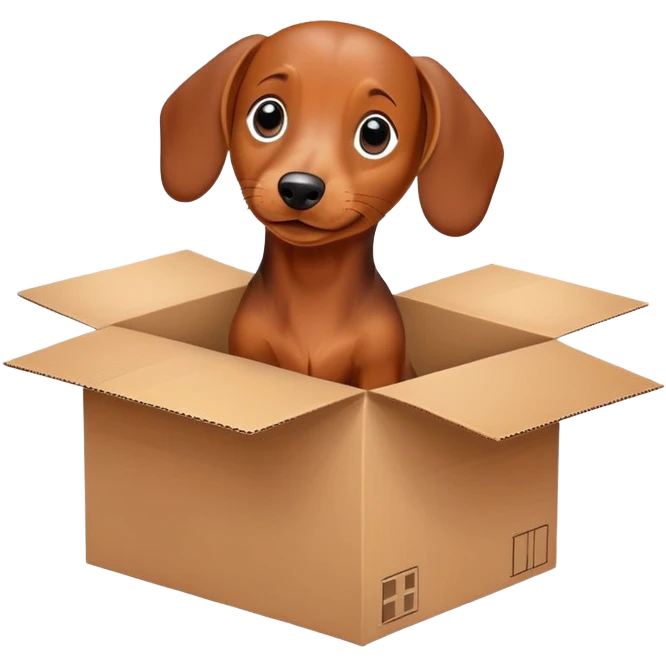  A very cute young Dachshund  with one's head tilted to one side poked its paws out of the cardboard big box and placed them on top of it emoji
