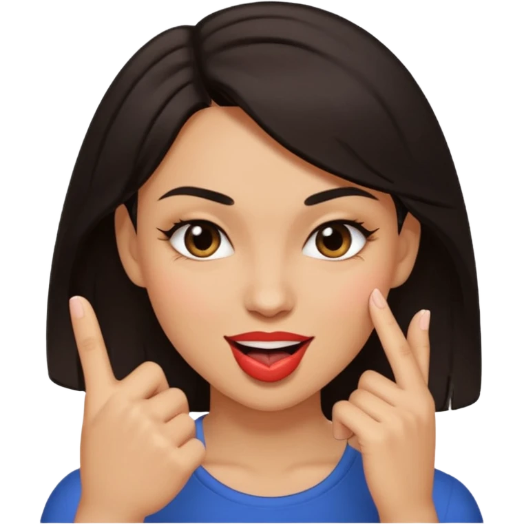 black slighty browin hair light brown skin woman, flirtatious gesture, biting her finger and winking emoji emoji
