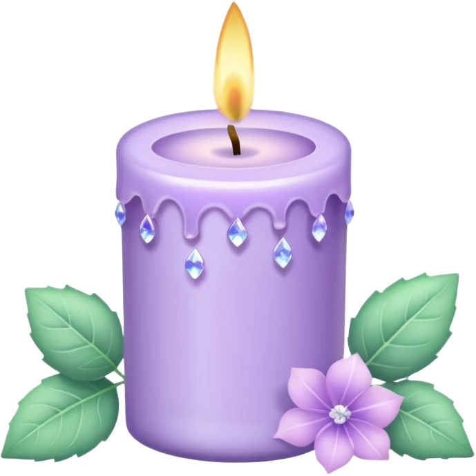Pastel shiny sparkly crystalliccute Lavender lilac candle light with pastel petals and ivies emoji