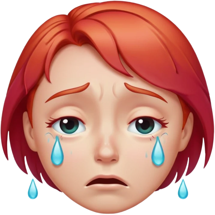 Crying face with red hair and with pastel colorful tears emoji