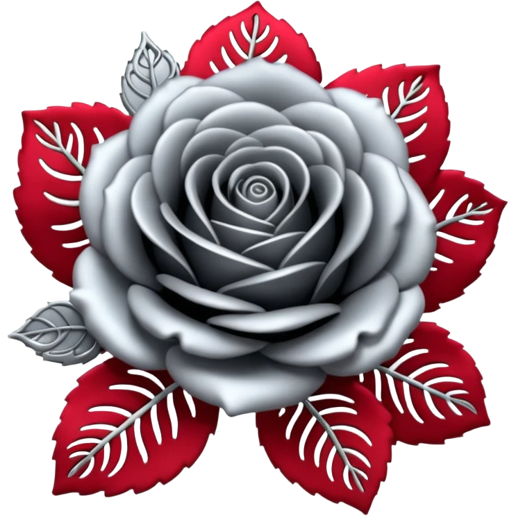 Black and silver filigree rose, 3D, extremely detailed design emoji