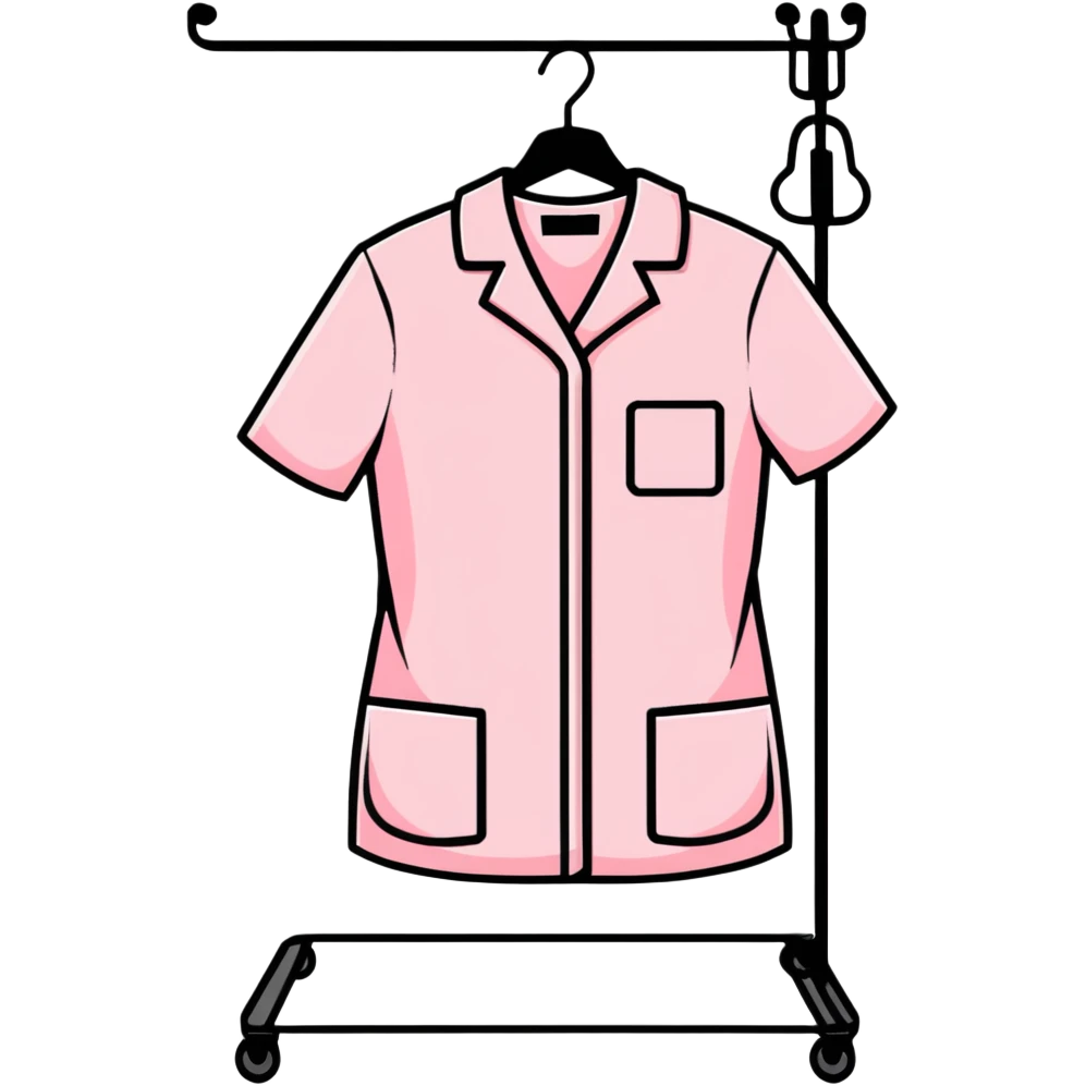 light pink medical scrubs uniform hanging on rack without any person emoji