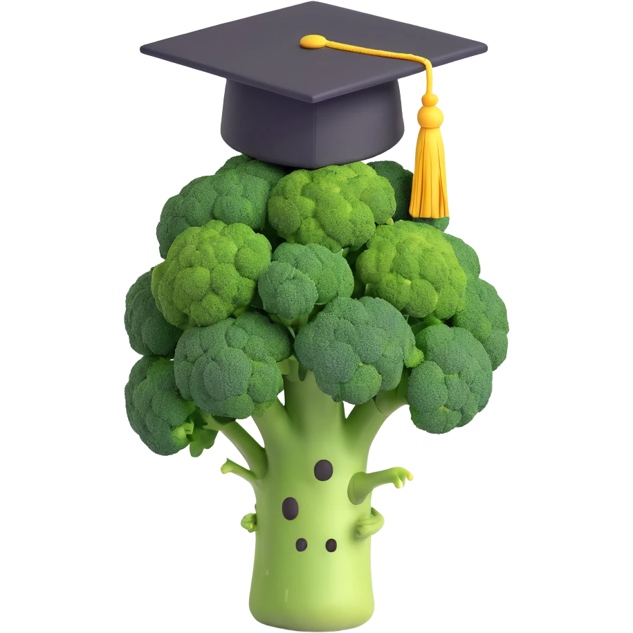 broccoli with a graduation cap emoji