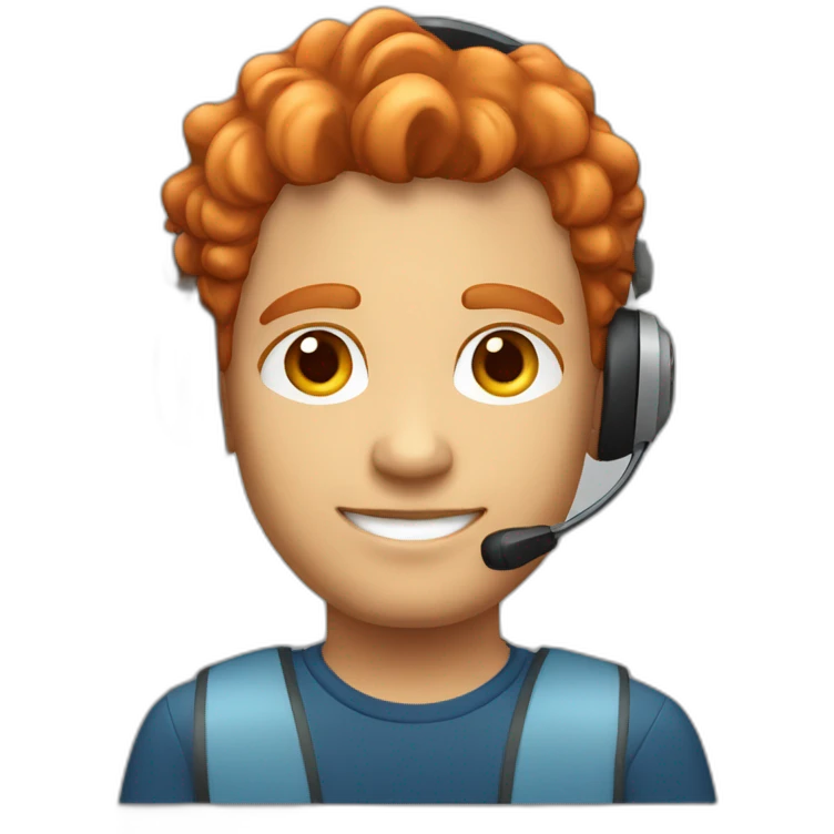 A red-haired light-skinned male call center operator with a headphone emoji