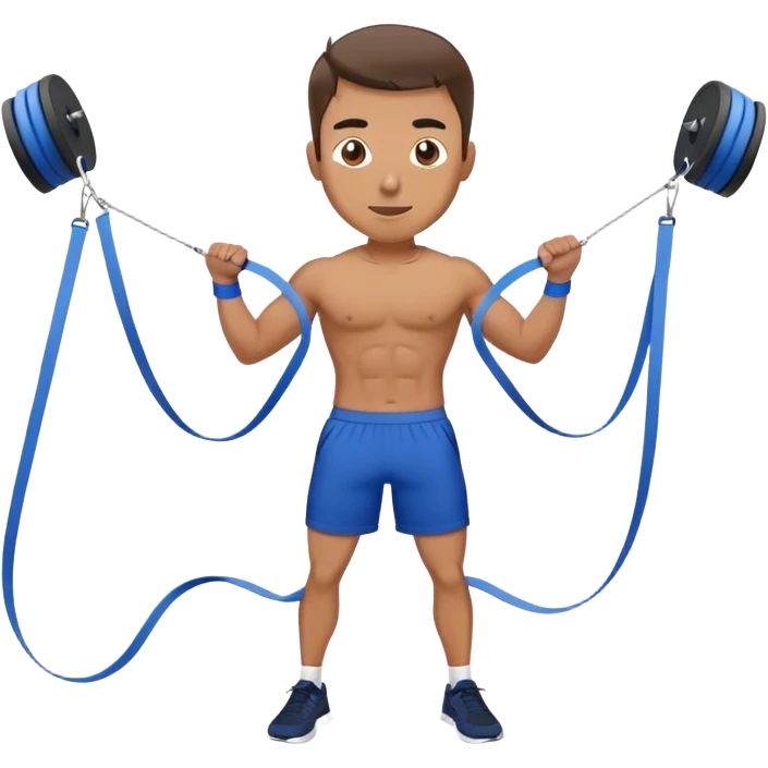 fit man with blue shorts resistance bands exercises emoji