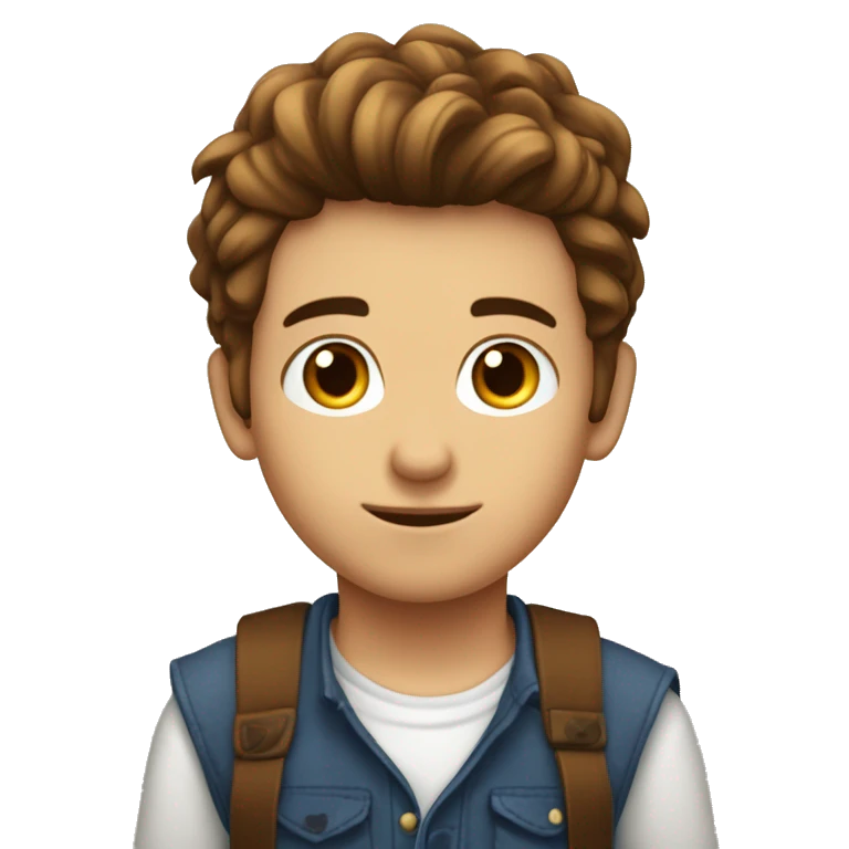 Garçon aux cheveux châtains long et aux yeux marrons emoji