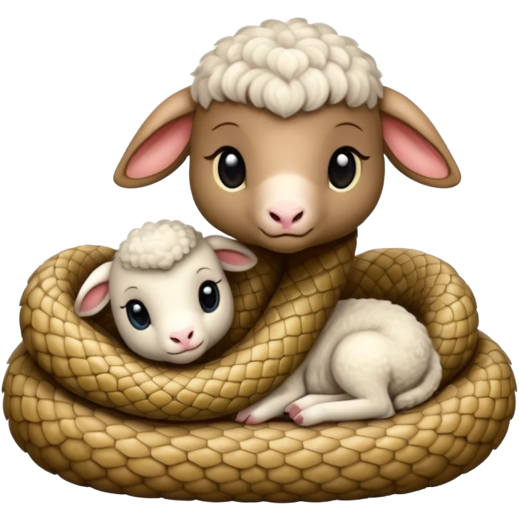 Baby snake and baby lamb cuddle  emoji