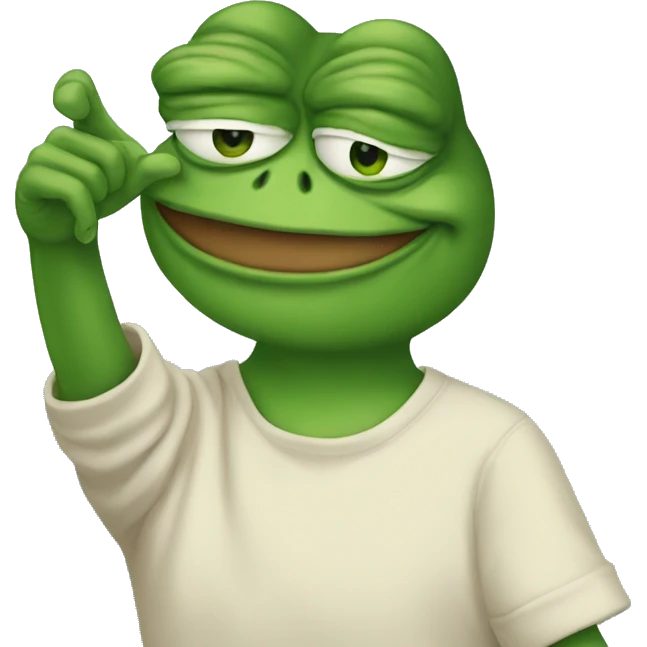 Pepe the frog in full growth points with his finger emoji