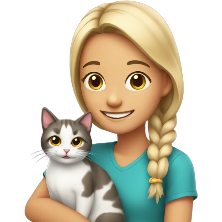 smiling girl with cat emoji