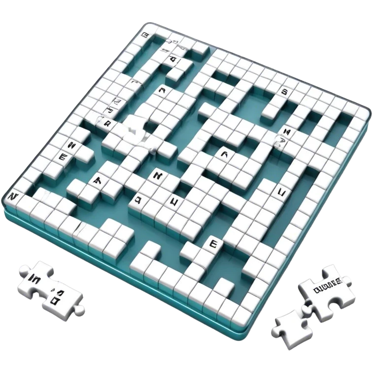 A photorealistic icon with a crossword magazine, a 3D puzzle and a partially completed puzzle on a table. Bright, detailed design with realistic lighting. Transparent background, clearly symbolizing puzzles and brain games. emoji