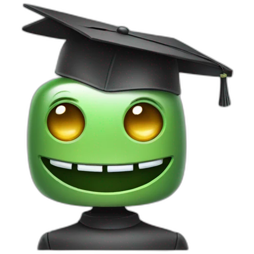 happy robot with mortarboard on its head emoji