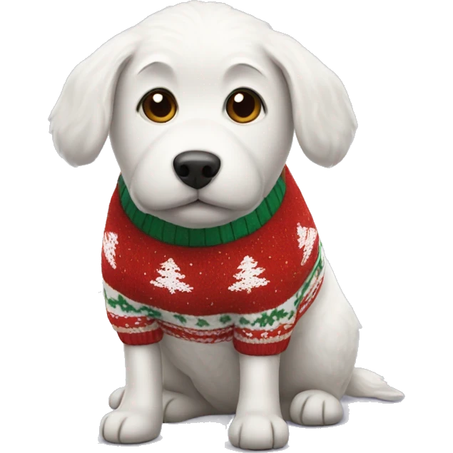 white dog with christmas sweater emoji