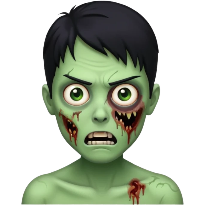 zombie verde com a  cara assustado e cabelo preto  emoji