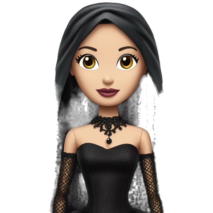 Principessa Barbie, teen Morticia Addams,cute,showing off, show full body,happily mourning accessories veil emoji
