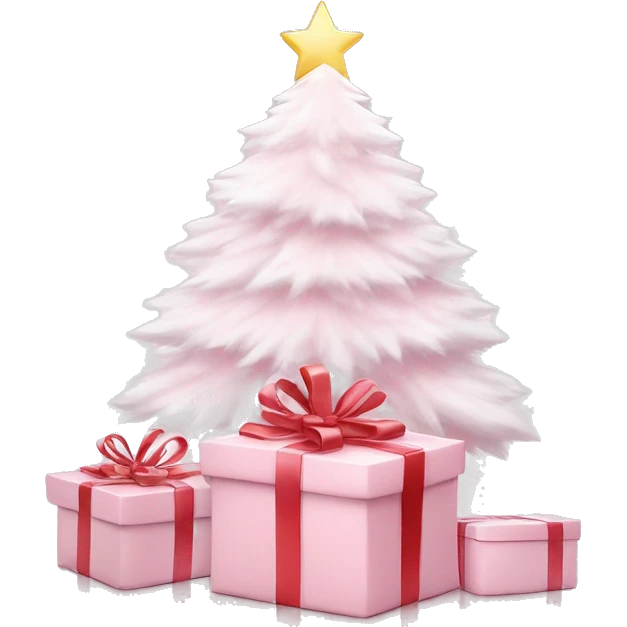Light pink Christmas gifts under a white Christmas tree  emoji