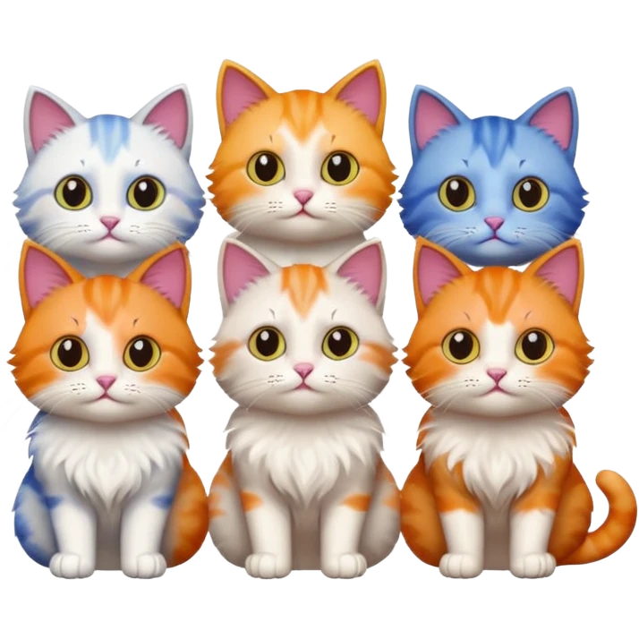 6 cats with different coloured coats emoji