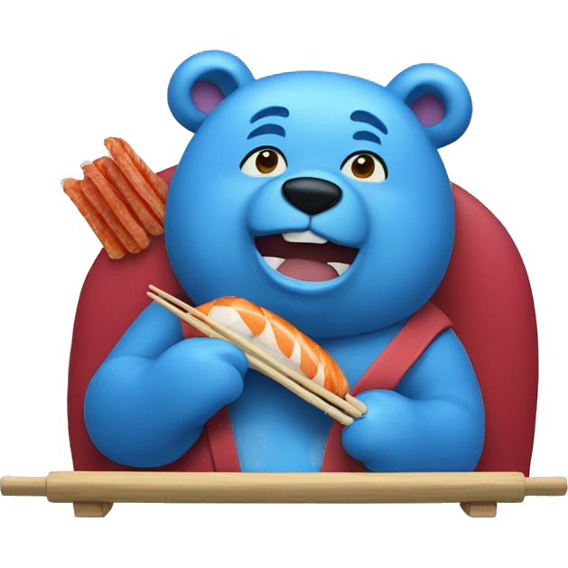 Blue bear eating sushi emoji
