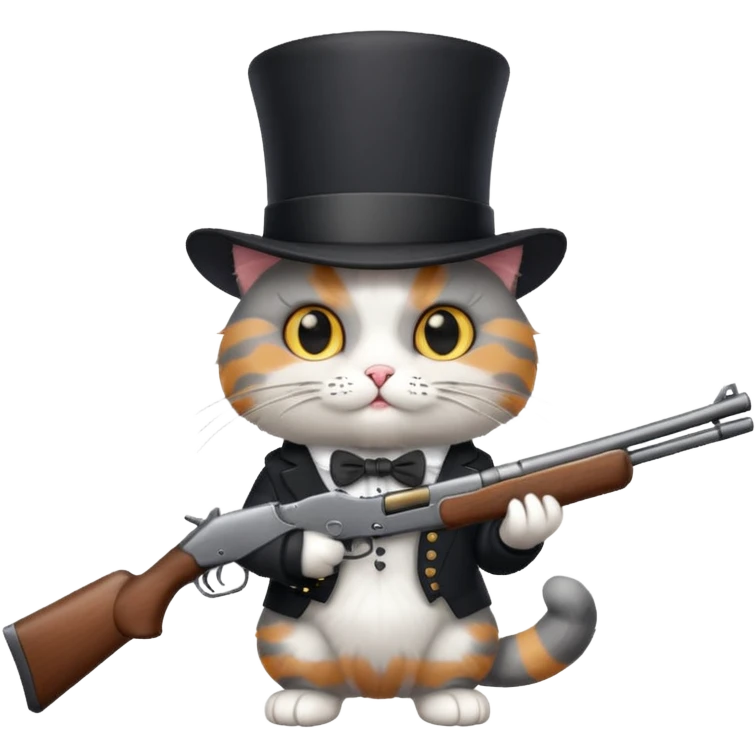 A cat with a top hat and a 24-gauge shotgun emoji