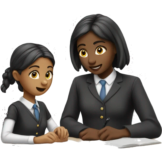 Two schoolgirl at the desk are talkng emoji