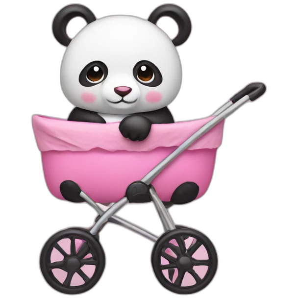 Pink panda with a baby stroller emoji