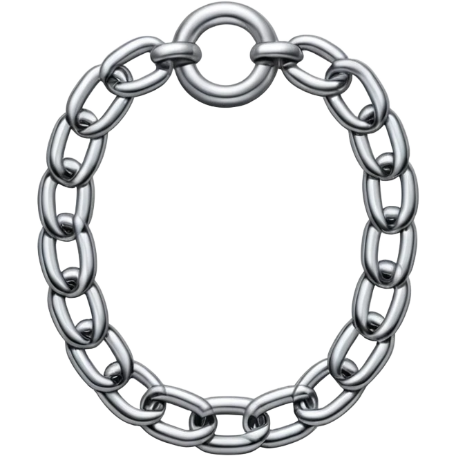 A thick luxury chain emoji made of liquid silver chrome, smooth rounded links, glossy metallic reflections, heavy swag aesthetic, minimalistic iOS emoji style, centered, clean white background emoji