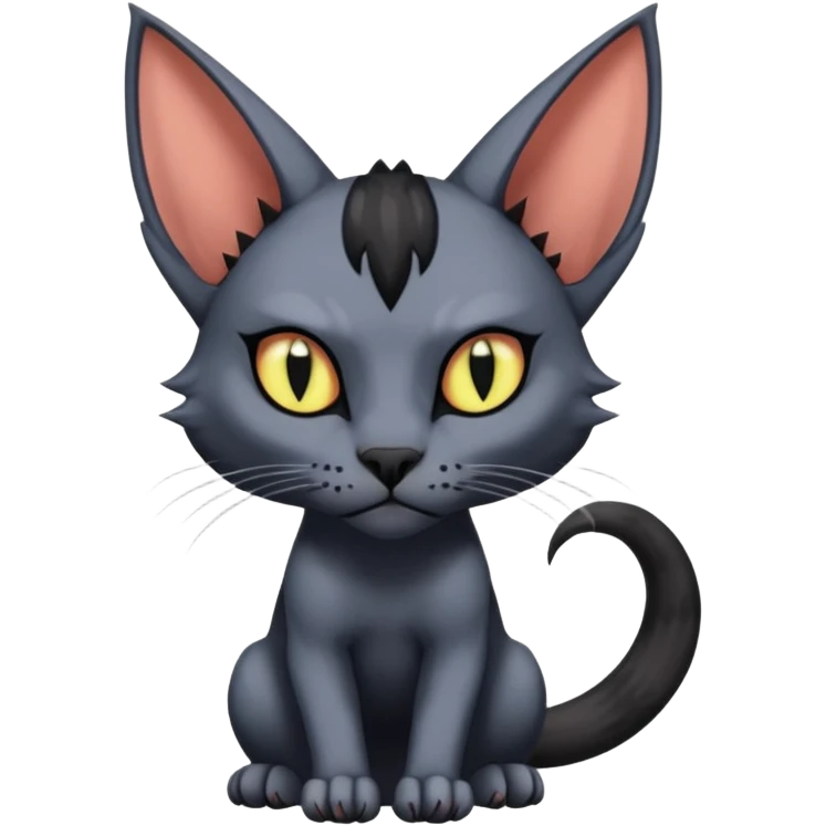 Black edgy Bastet-Noibat-Torracat-Sphynx-Lykoi-Caracal-cat-Fakemon-fusion-hybrid-creature emoji
