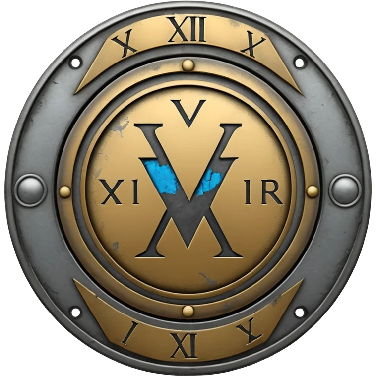 a steel badge with engraved roman numerals—looks battle worn emoji
