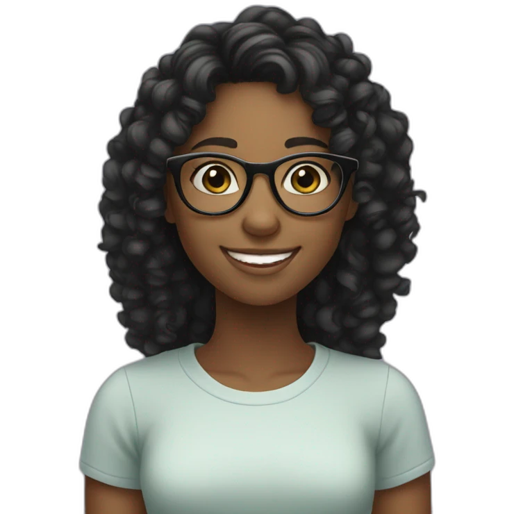 smiling black teenager girl with long black curly hair and round glasses emoji