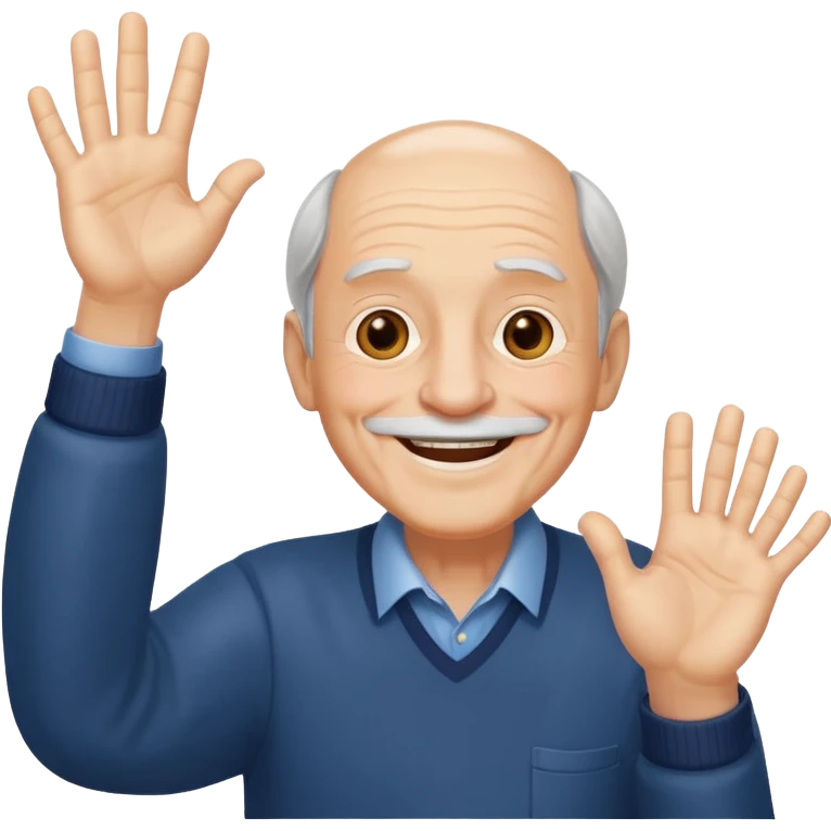 Old man smiling holding up jazz hands  emoji