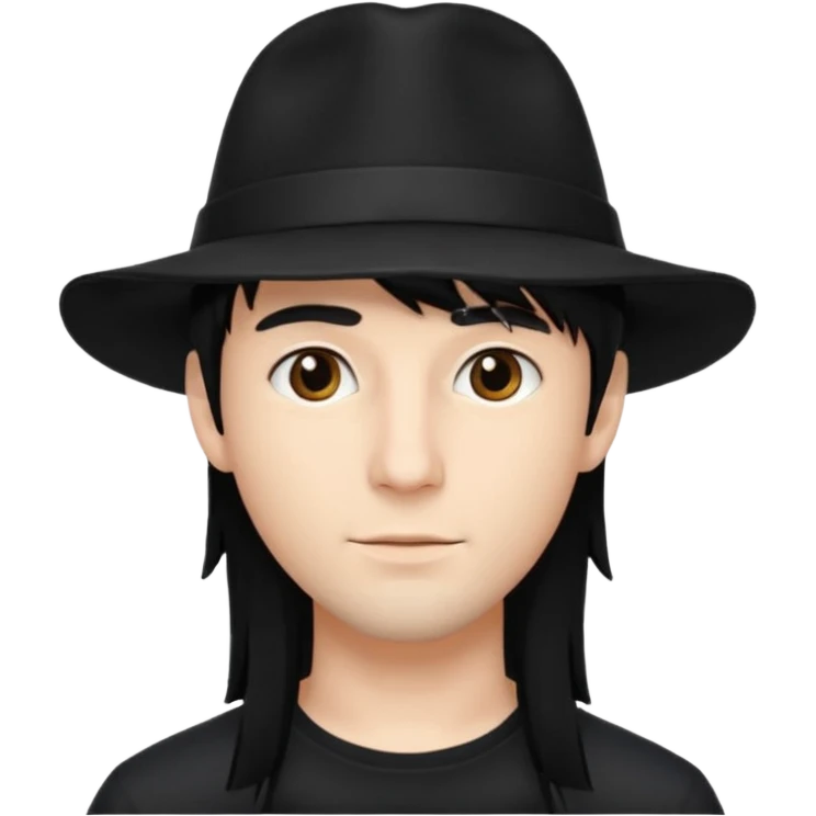 male face with a black hat and long side bangs, simple and clear emoji