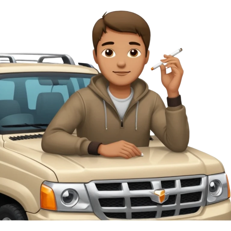 a hansome Leaning on the hood of his SUV with a cigarette emoji