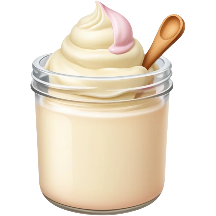 ultra realistic round single scoop of vanilla bean ice cream in light pink short jar no spoon emoji
