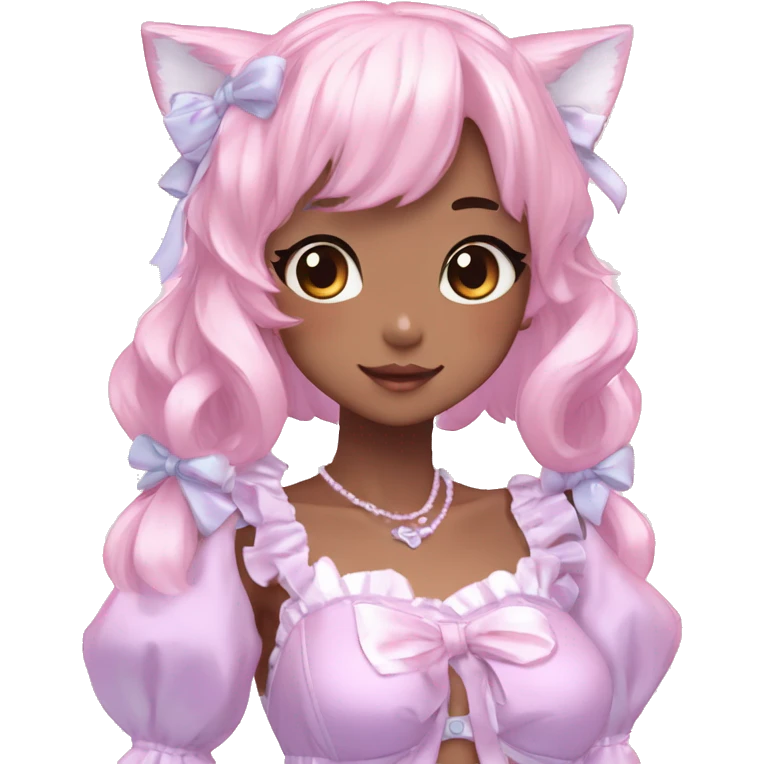 Shiny Blushing Cute Kawaii Beautiful Pastel Lolita Anime Catgirl Trending Style Cottagecore Pastelcore  full body emoji