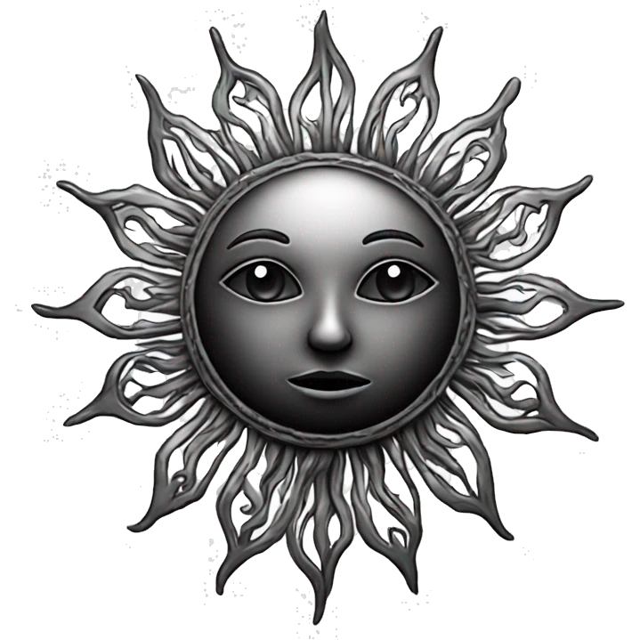 gothic sun, no background, black color, tattoo style emoji