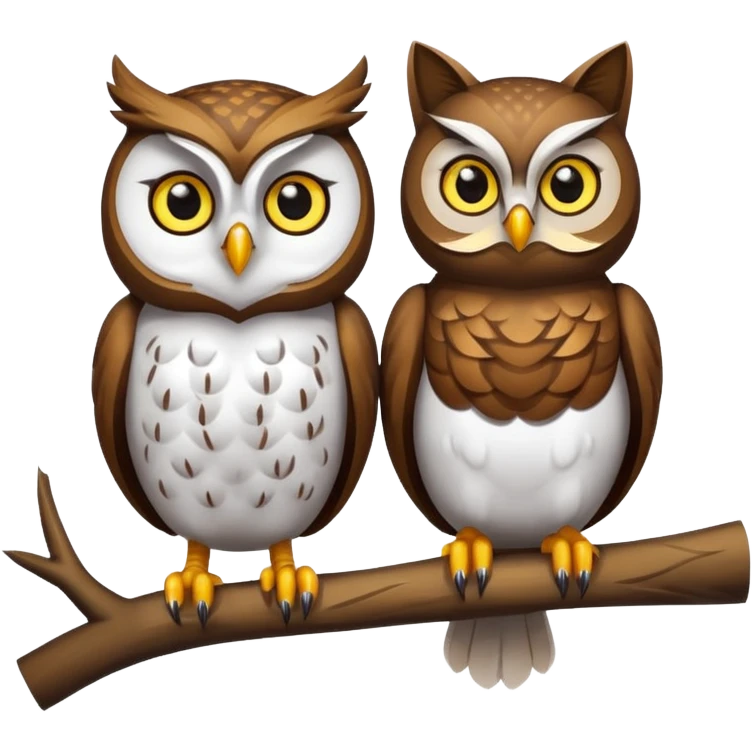 Owl on a branch with a cat's head with only one owl emoji