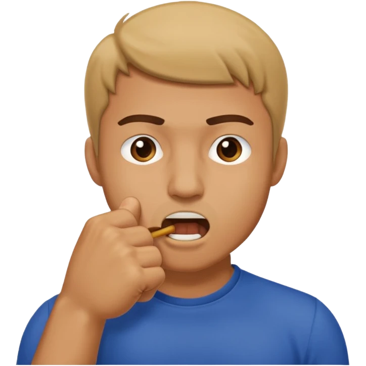 Man putting his fist in his mouth emoji