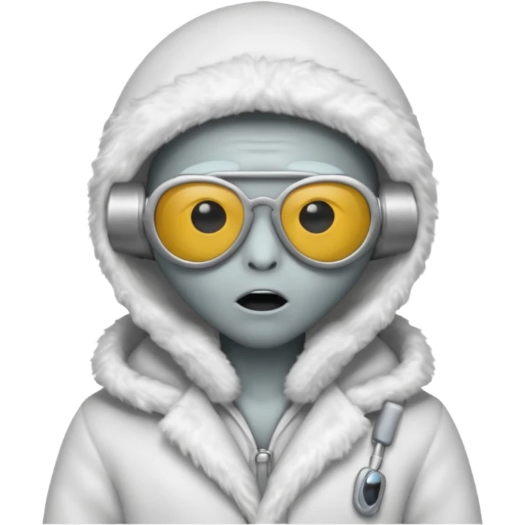 alien, eskimo sunglasses, white coat, suprise emoji