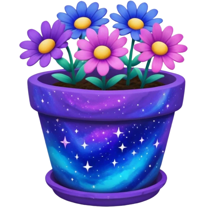 Galaxy Painted flower clay pot of Galaxy Petalled Flowers emoji