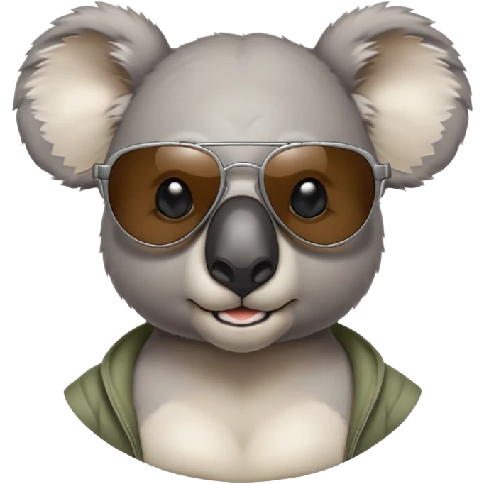 anthropomorphised koala, head and shoulders, casual clothing, dark sunglasses, fierce expression emoji