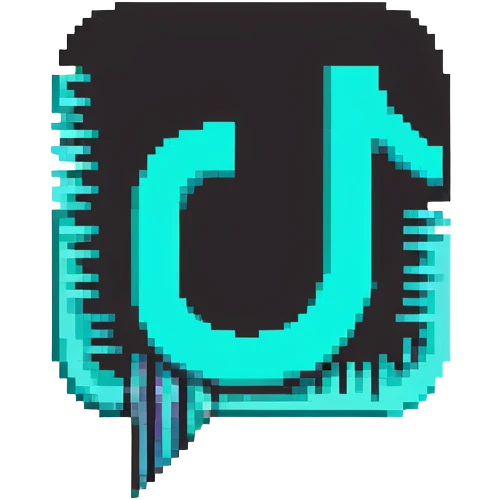 TikTok logo with black and turquoise glitch effect emoji