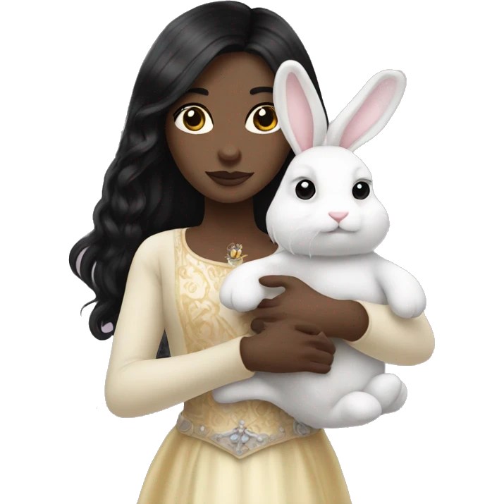 Black haired, white skin, princess with black haired bunny emoji