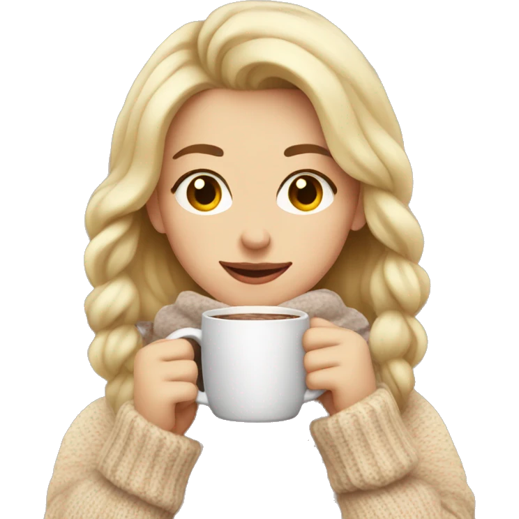 Blonde girl drinking hot cocoa with a cozy sweater on  emoji