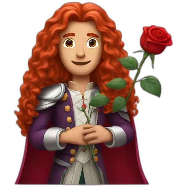 prince with long red hair holding a rose emoji