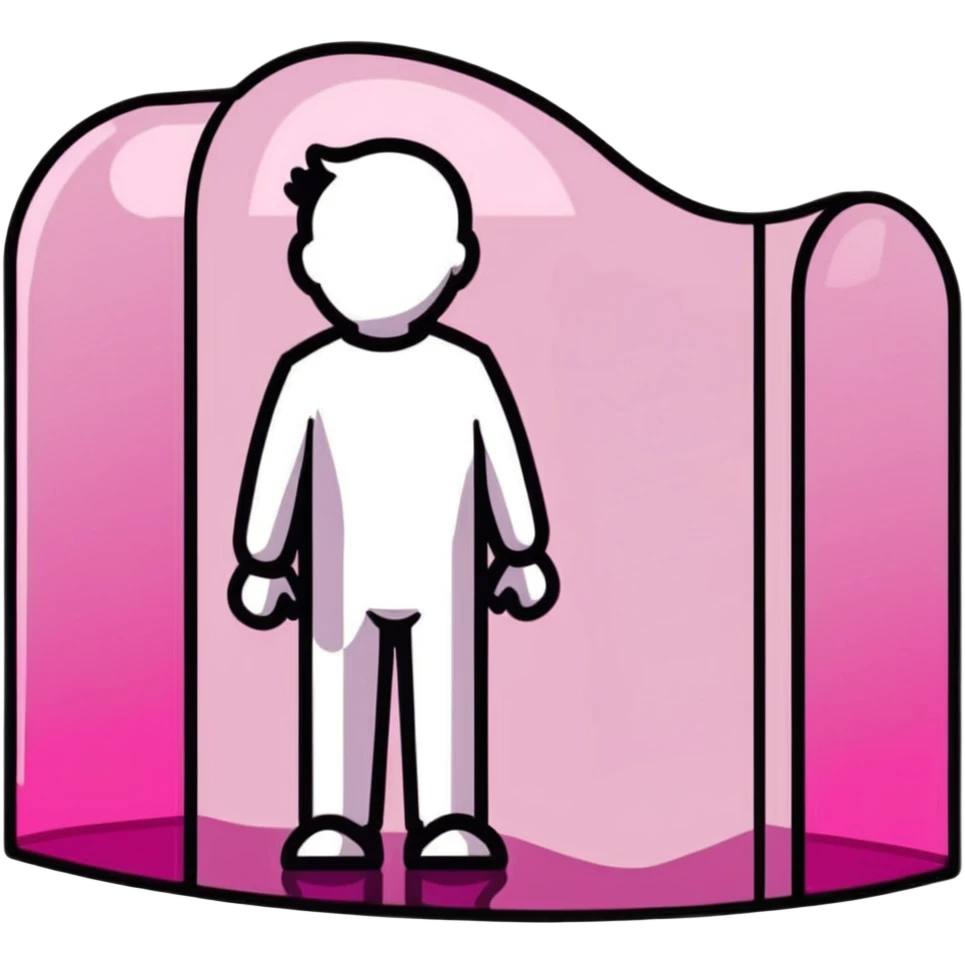 human silhouette, transparent glass with bright pink gradient from #FF335F to #FF99AA, shadows and highlights, minimalistic emoji