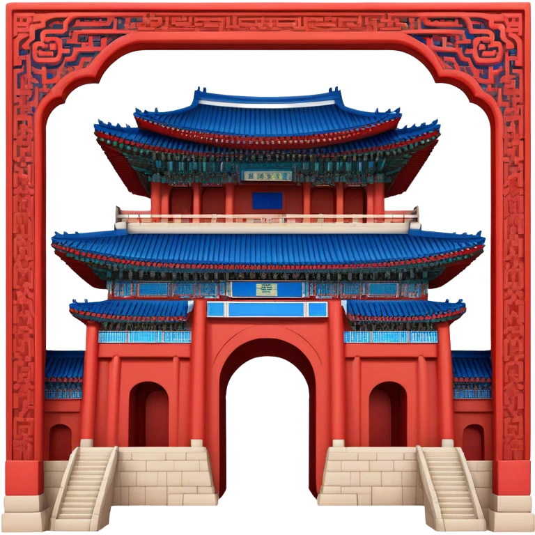 ​Cinematic Realistic Gwanghwamun Gate, depicted as a majestic historic gateway with traditional Korean architectural details, vibrant red and blue accents, and intricate carvings, set against a backdrop of modern Seoul under dynamic, natural lighting that highlights its timeless grandeur, emoji