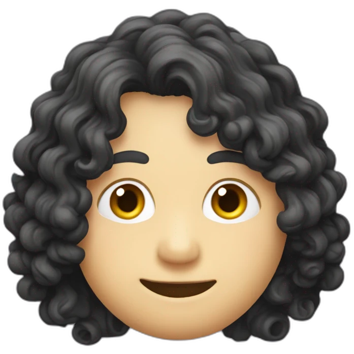 tim robinson face but his hair is shoulder length curly black hair, wide triangular shape emoji