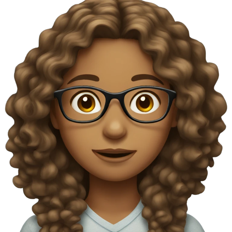 Girl with long brown curly hair with glasses emoji