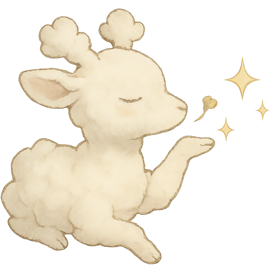 vanilla-colored cloud doe blowing a kiss with sparkles, soft and dreamy emoji