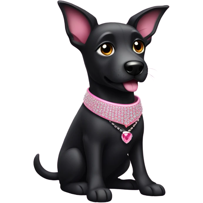 Black dog with a pink collar with diamonds on and pointy ears  emoji